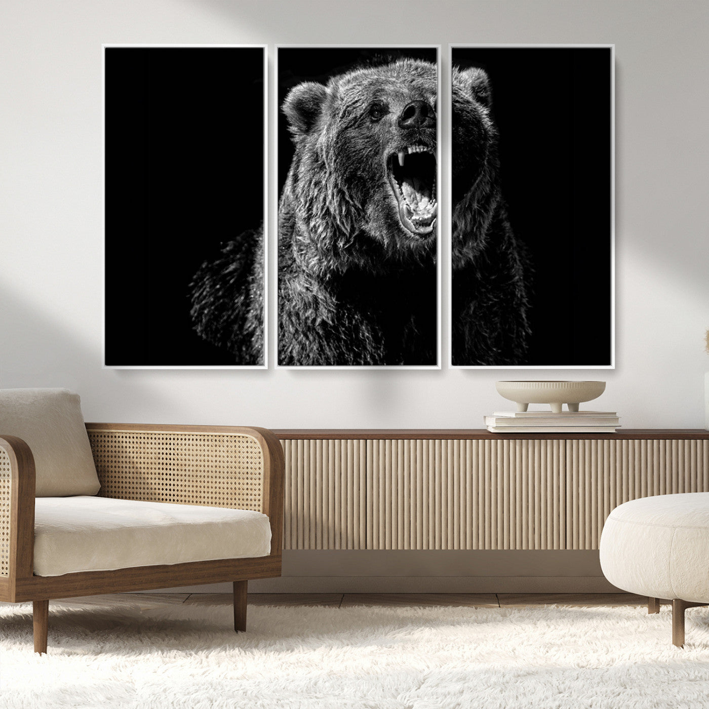 MGV-FC-48X32-3P - Bear Canvas Print | Wildlife Wall Art for Cabin Decor | Ready to Hang Framed
