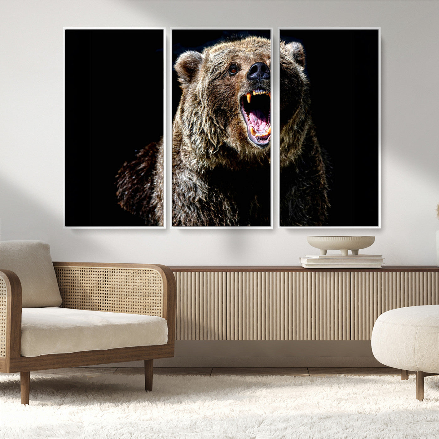 MGV-FC-48X32-3P - Grizzly Bear Canvas Print | Wildlife Wall Art for Cabin Decor | Ready to Hang Framed