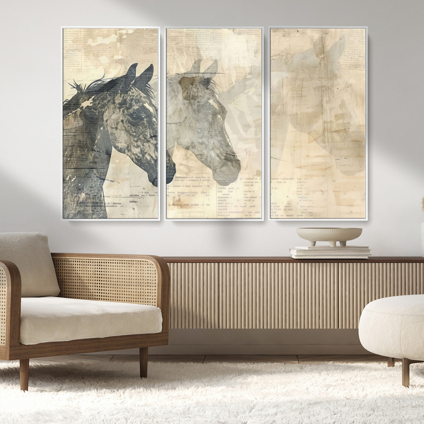 MGV-FC-48X32-3P - Abstract Horse Canvas Print | Modern Farmhouse Wall Art | Ready to Hang Framed