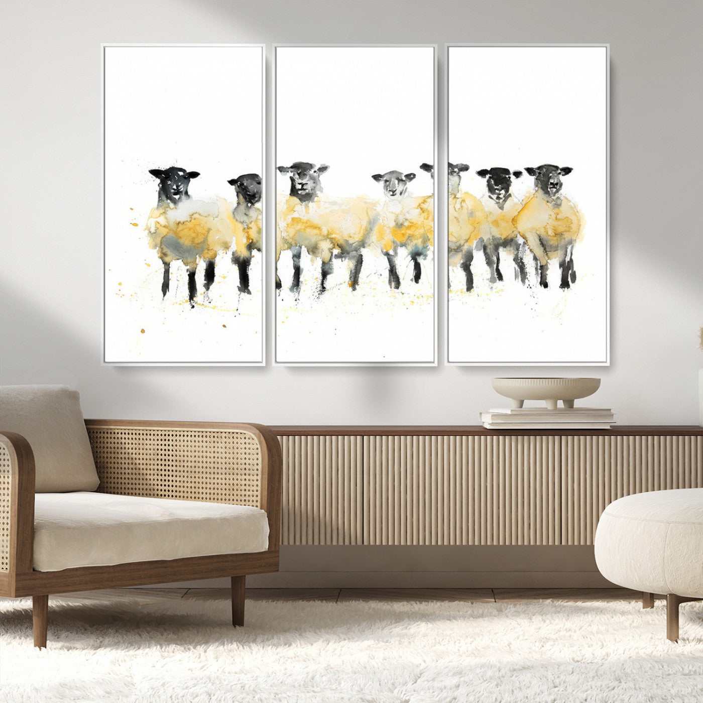 MGV-FC-48X32-3P - Farmhouse Wall Art Sheep Print | Ready to Hang Framed Canvas | Rustic Barn Decor