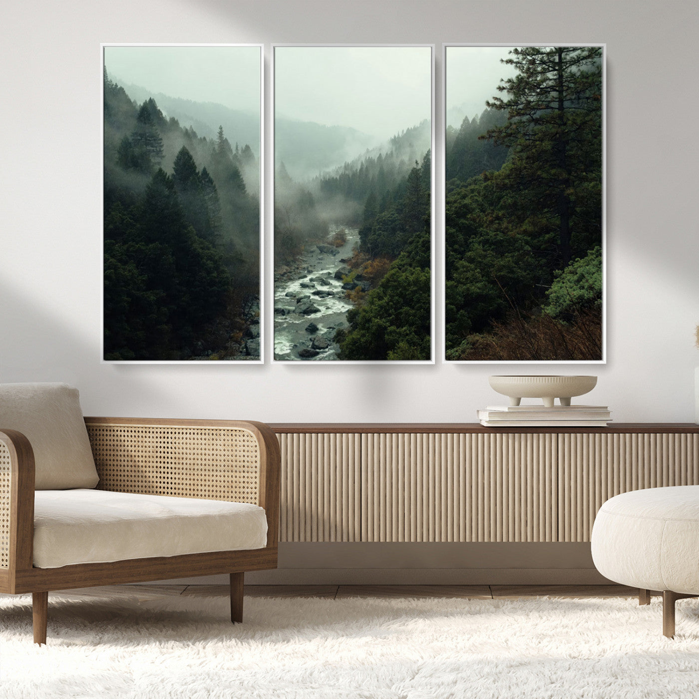 MGV-FC-48X32-3P - Misty Forest Wall Art | Ready to Hang and Framed | Tranquil Nature Landscape for Living Room or