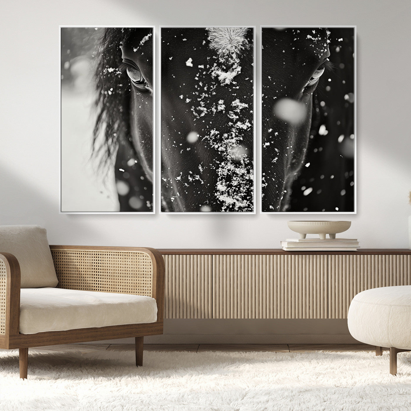 MGV-FC-48X32-3P - Winter Horse Snow Wall Art Canvas Print