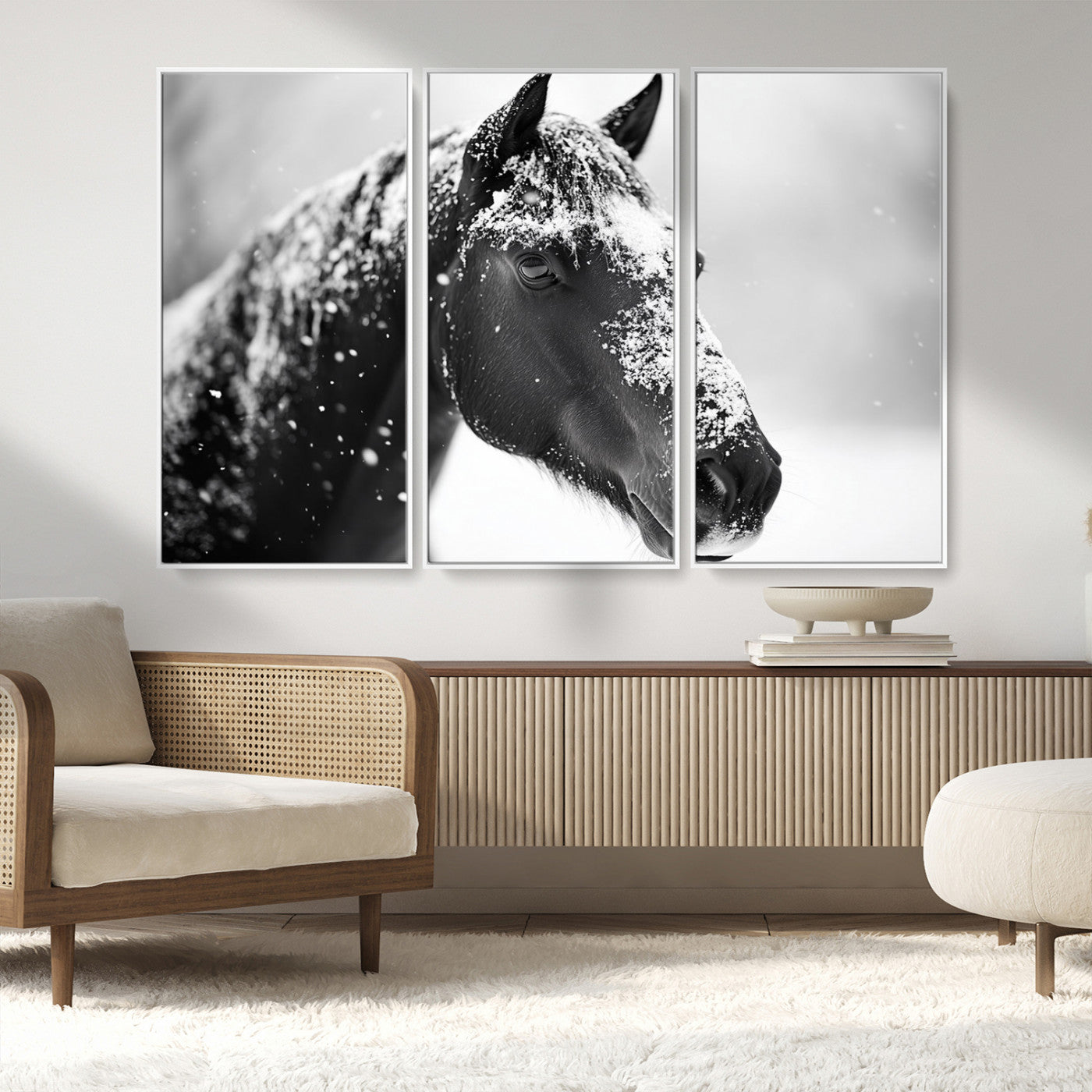 MGV-FC-48X32-3P - Horse Canvas Print - Winter Horse Snow Wall Art Canvas Print