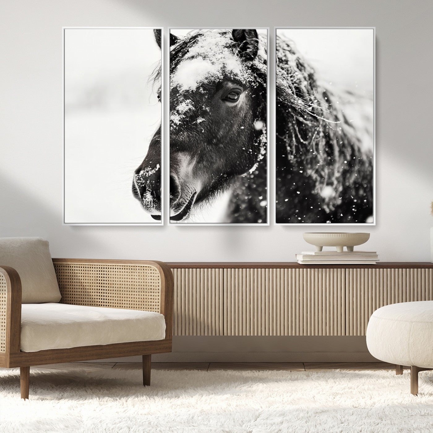 MGV-FC-48X32-3P - Framed Black and White Horse Wall Art | Ready to Hang and Framed | Farmhouse and Western Wall Decor