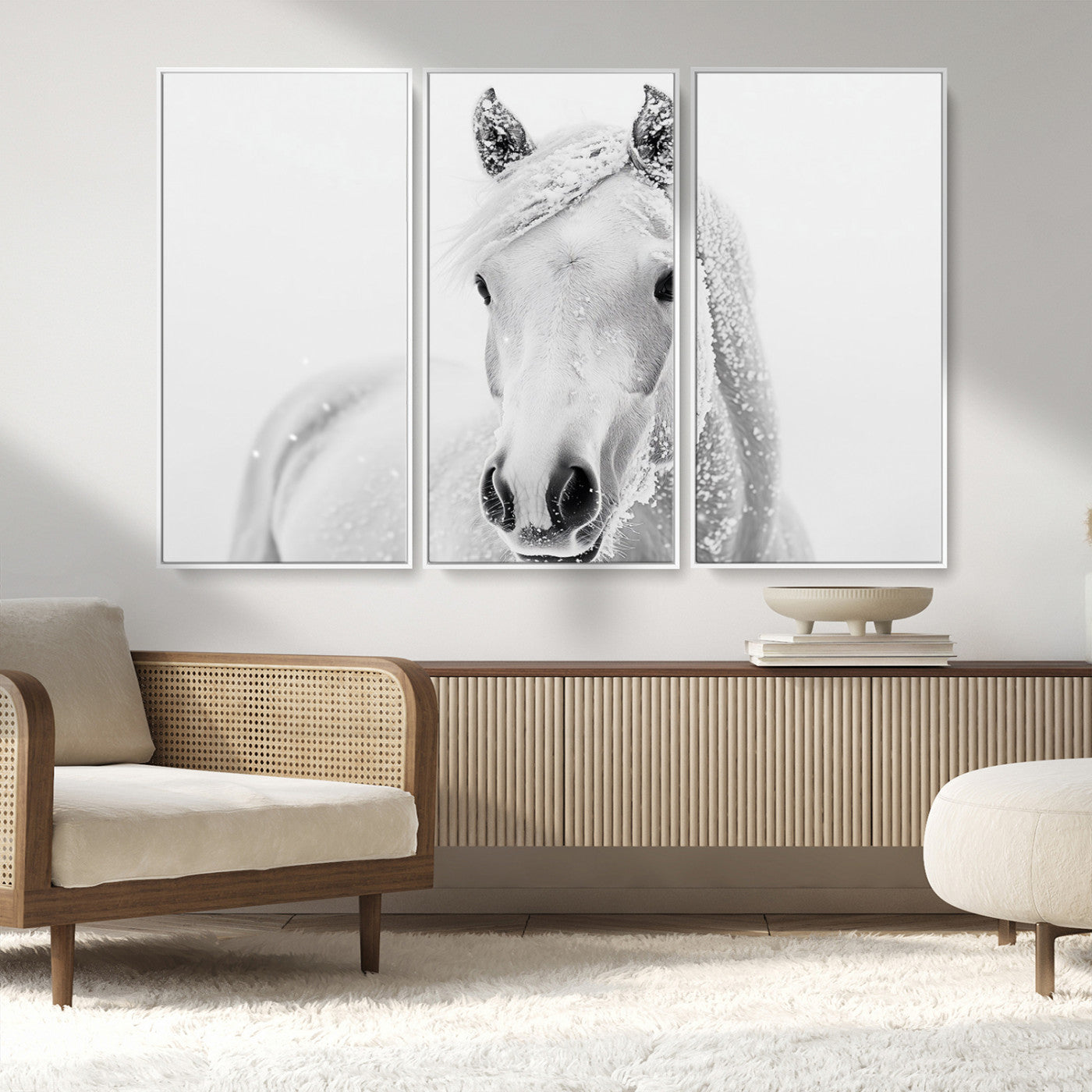 MGV-FC-48X32-3P - Majestic White Horse Wall Art | Ready to Hang and Framed | Farmhouse Wall Decor for Living Room