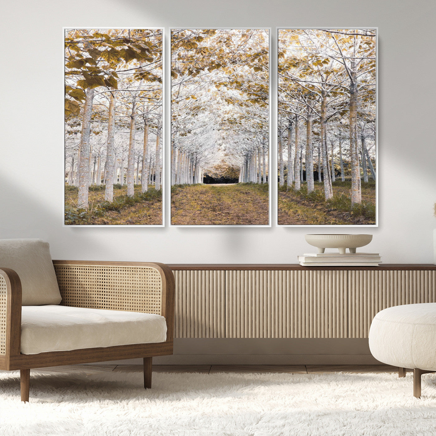 MGV-FC-48X32-3P - Forest Grove Wall Art | Serene Pathway Canvas Print | Ready to Hang and Framed Nature Wall Decor for