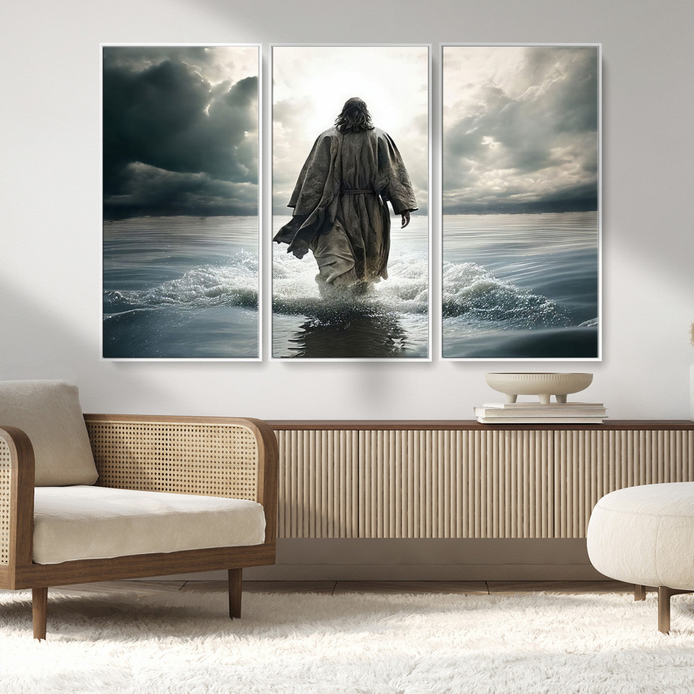 MGV-FC-48X32-3P - Jesus Walking on Water Wall Art | Canvas Print | Ready to Hang | Christian Home Decor | Spiritual
