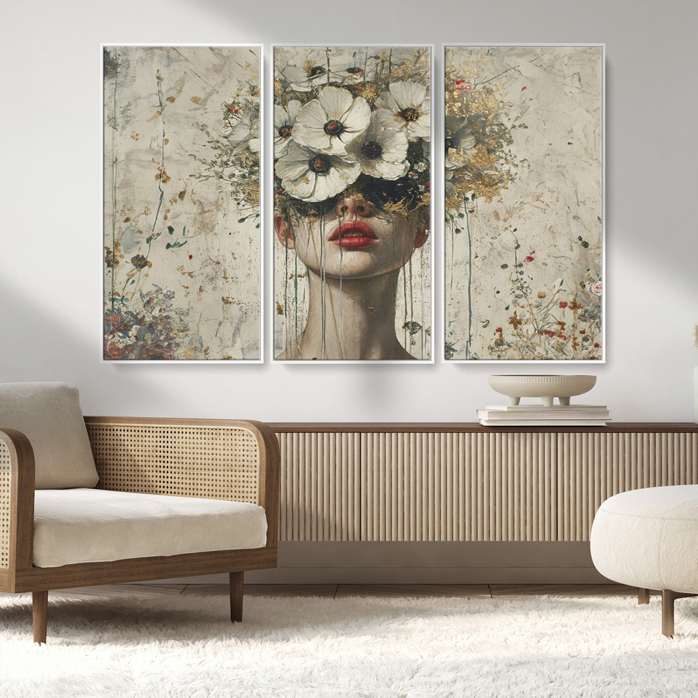MGV-FC-48X32-3P - Abstract Floral Women Patel Wall Art Canvas Print