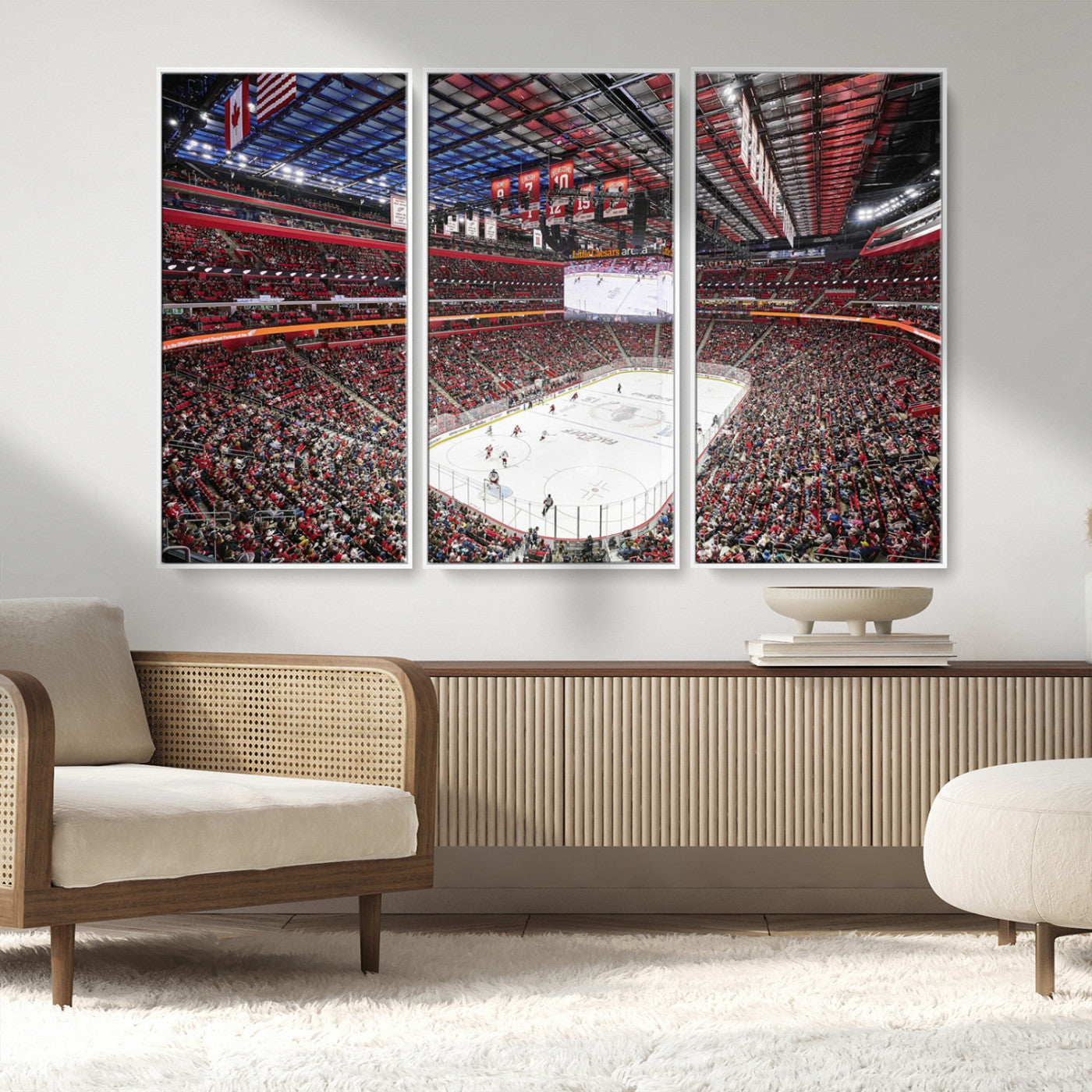 MGV-FC-48X32-3P - Barton Malow Little Caesars Arena Detroit Wall Art Canvas Print - Detroit Hockey and Basketball