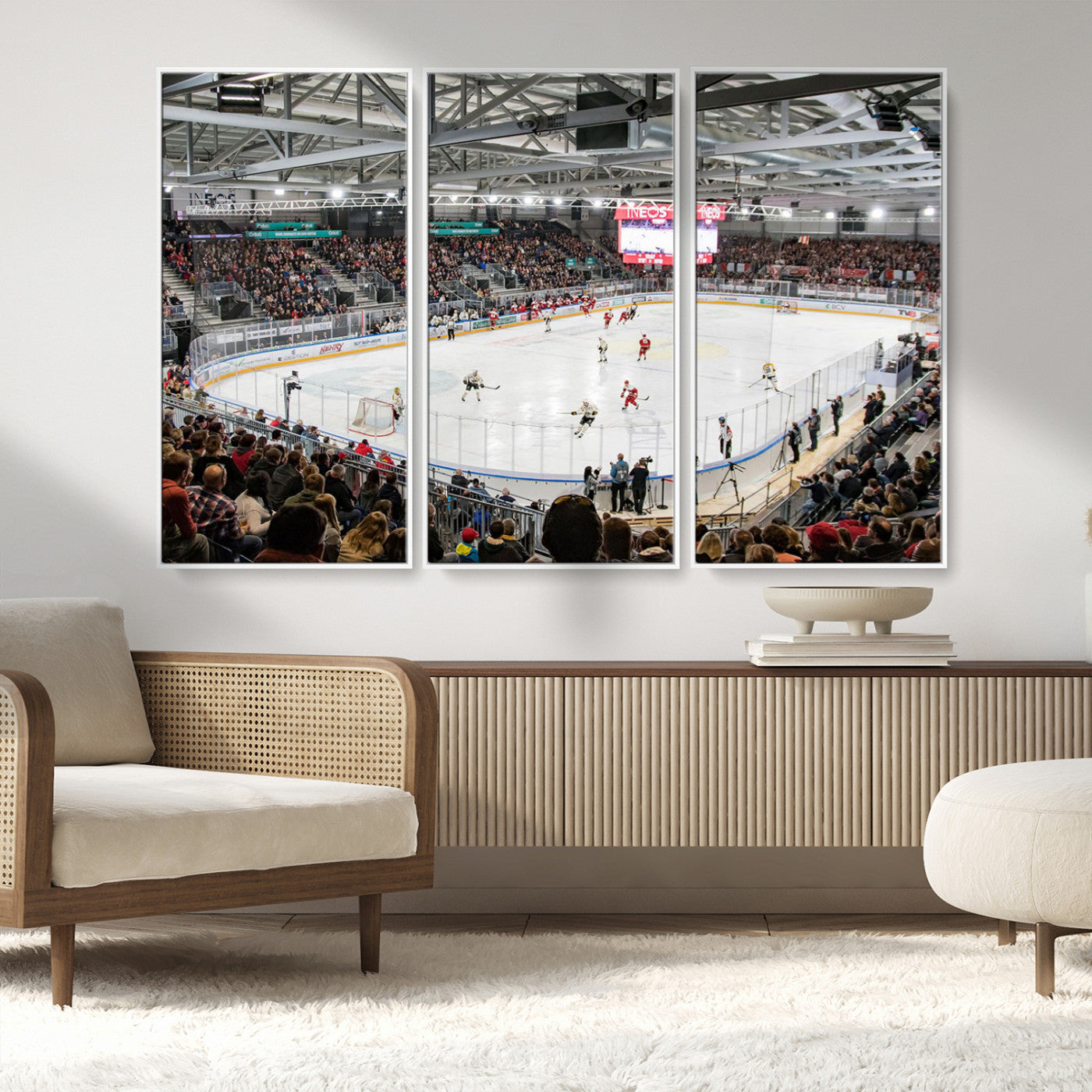 MGV-FC-48X32-3P - Lausanne Arena Ice Hockey Stadium Wall Art Canvas Print, Framed Lausanne Arena Ice Hockey Canvas