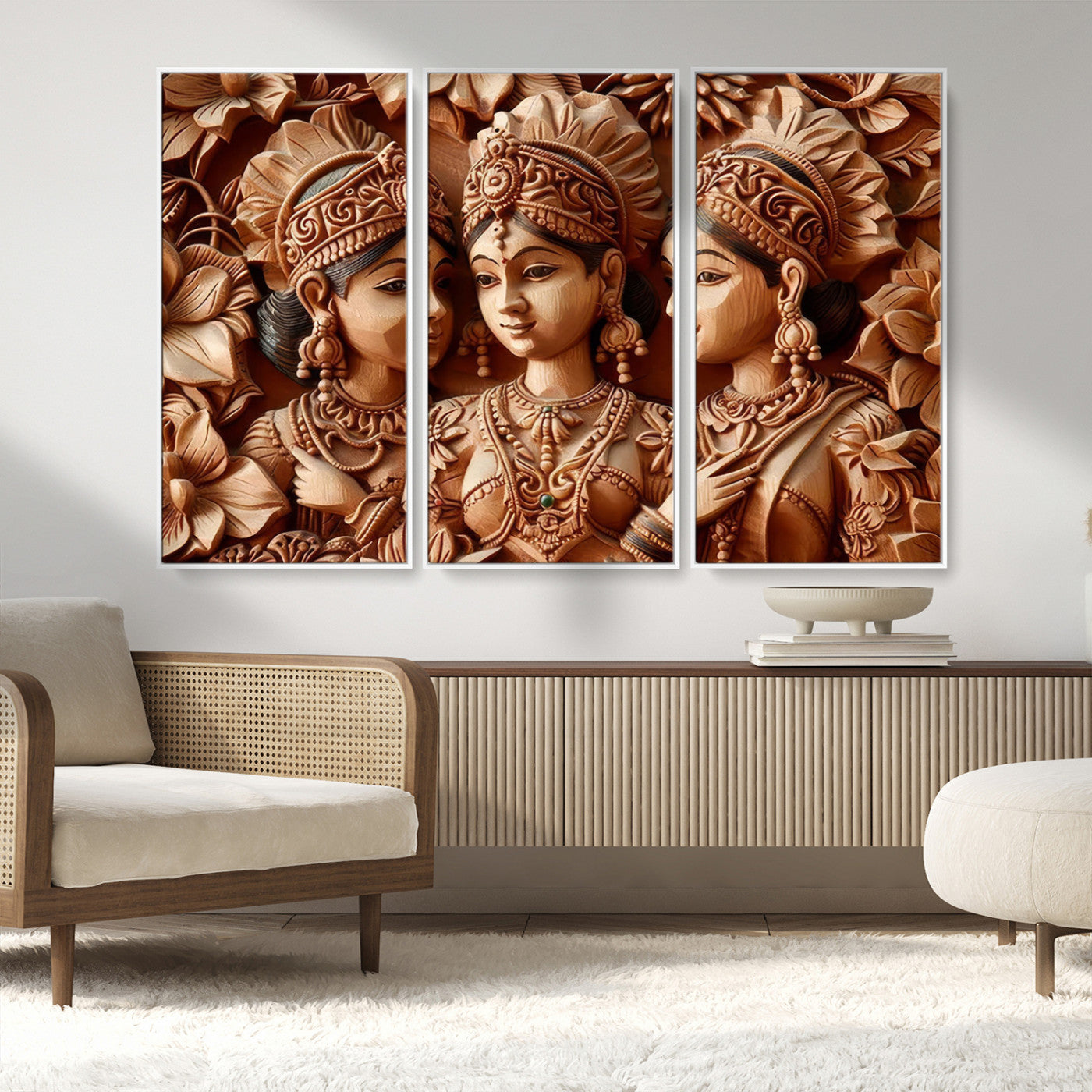 MGV-FC-48X32-3P - Indian Woman Statue Wall Art Canvas Print