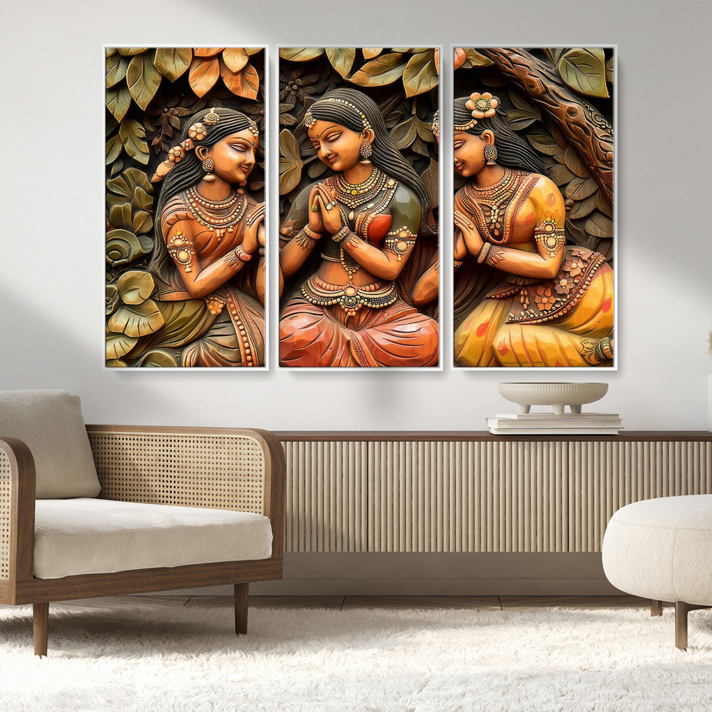 MGV-FC-48X32-3P - Indian Woman Statue Wall Art Canvas Print