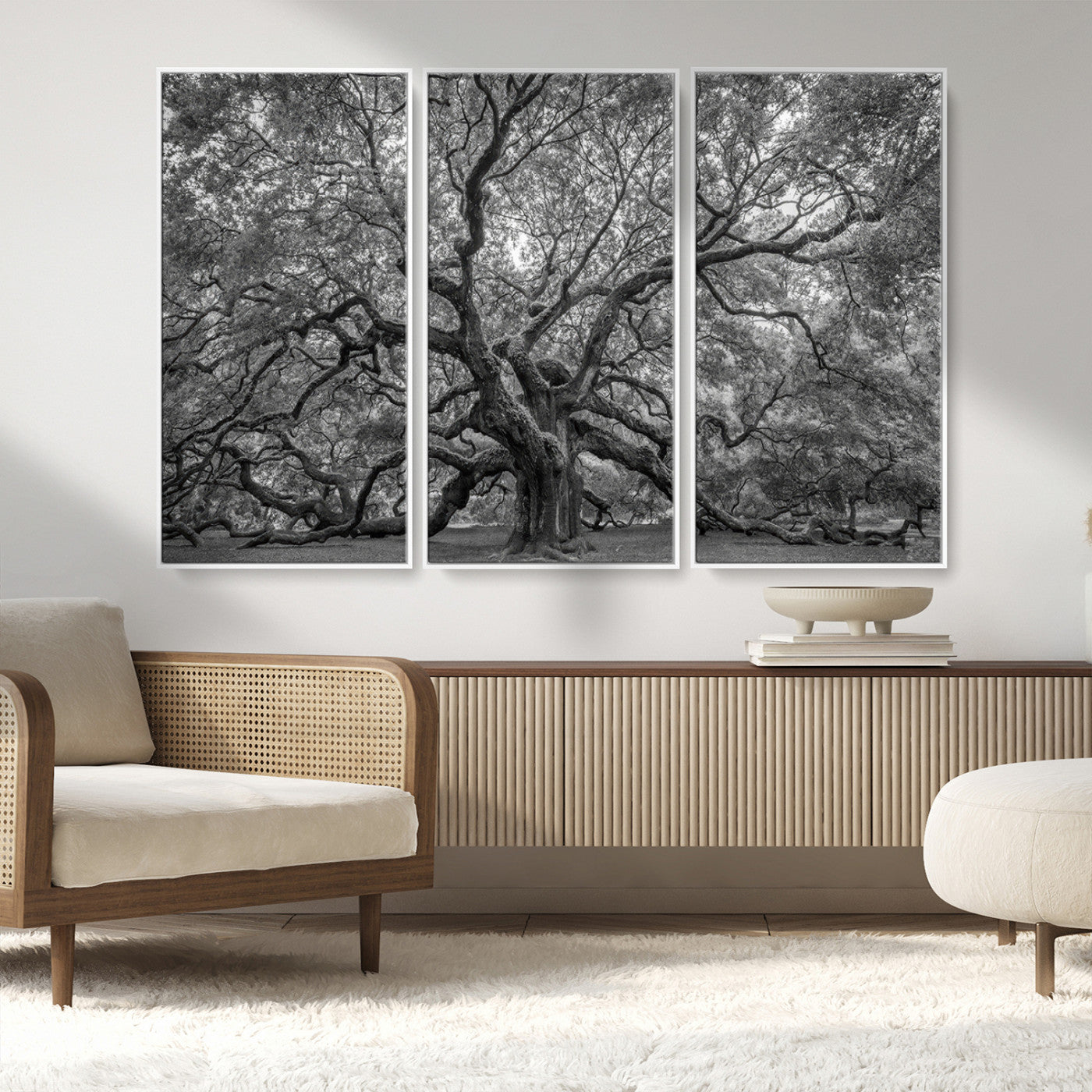 97240-MGV-FC-48X32-3P_White-Majestic Angel Oak Tree Black and White Canvas Print – Multi Panel Wall Art, Giclée Print, Ready to