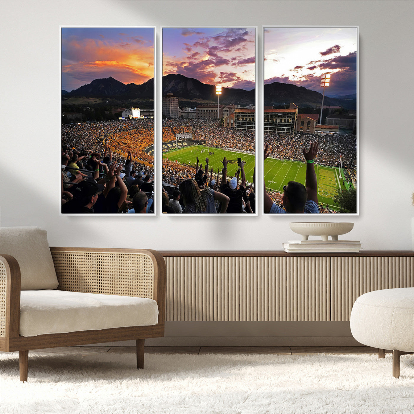 MGV-FC-48X32-3P - Framed Colorado Buffaloes Football Team Print - Boulder Folsom Field Stadium Wall Art Canvas Print