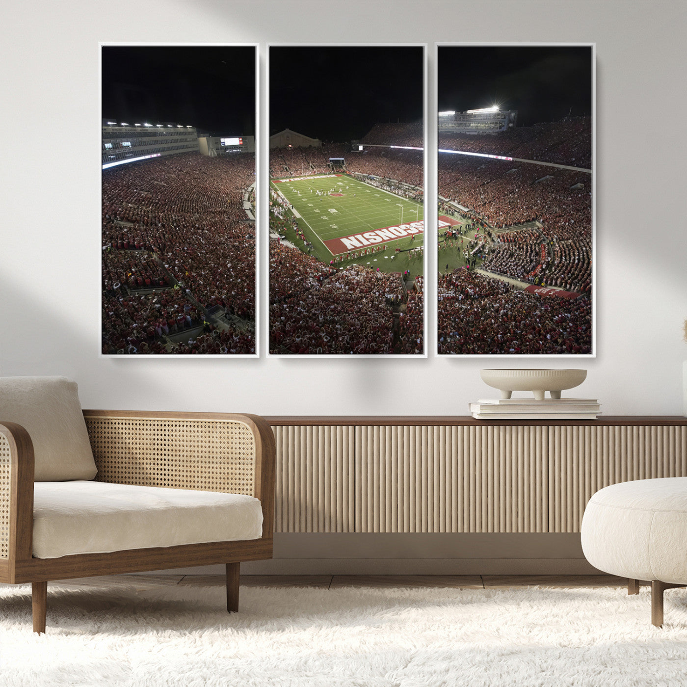 MGV-FC-48X32-3P - Wisconsin Badgers Football Team Print - Madison Camp Randall Stadium Wall Art Canvas Print
