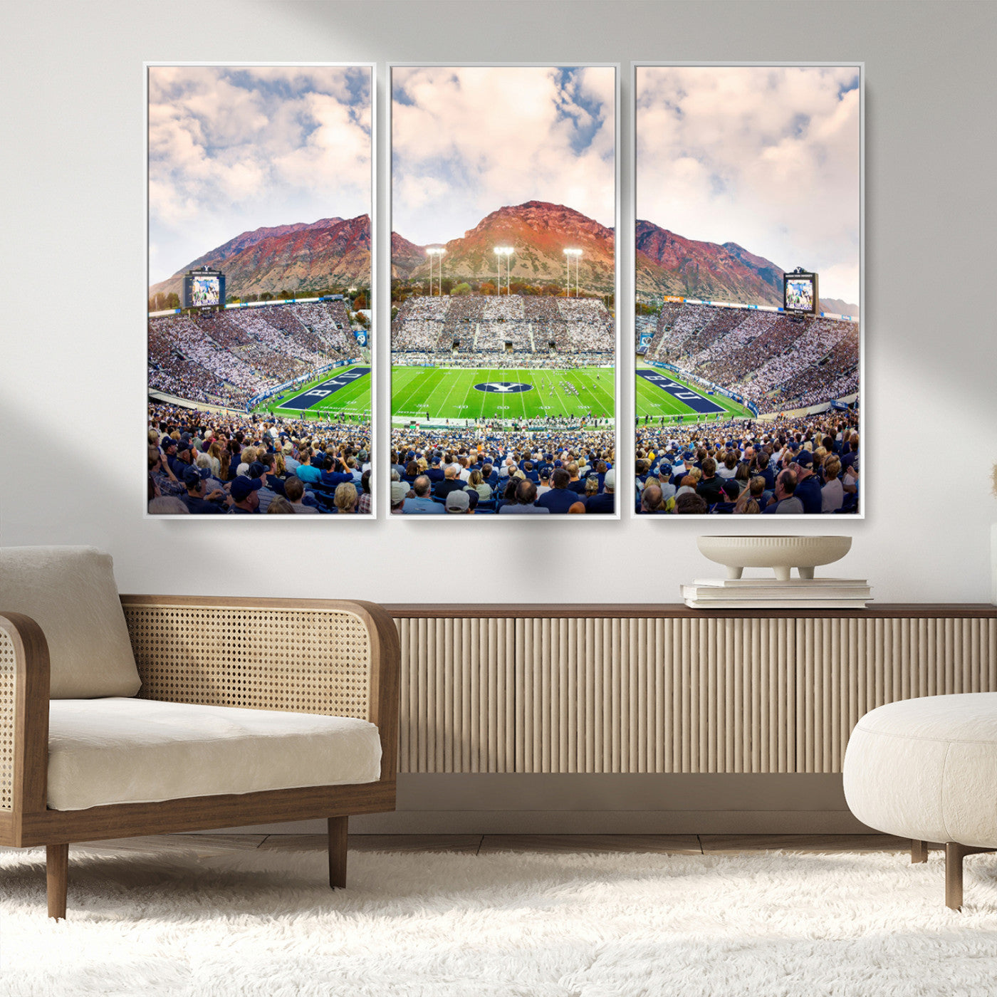 MGV-FC-48X32-3P - Brigham Young University Cougars Football Team Print - Provo LaVell Edwards Stadium Wall Art Canvas