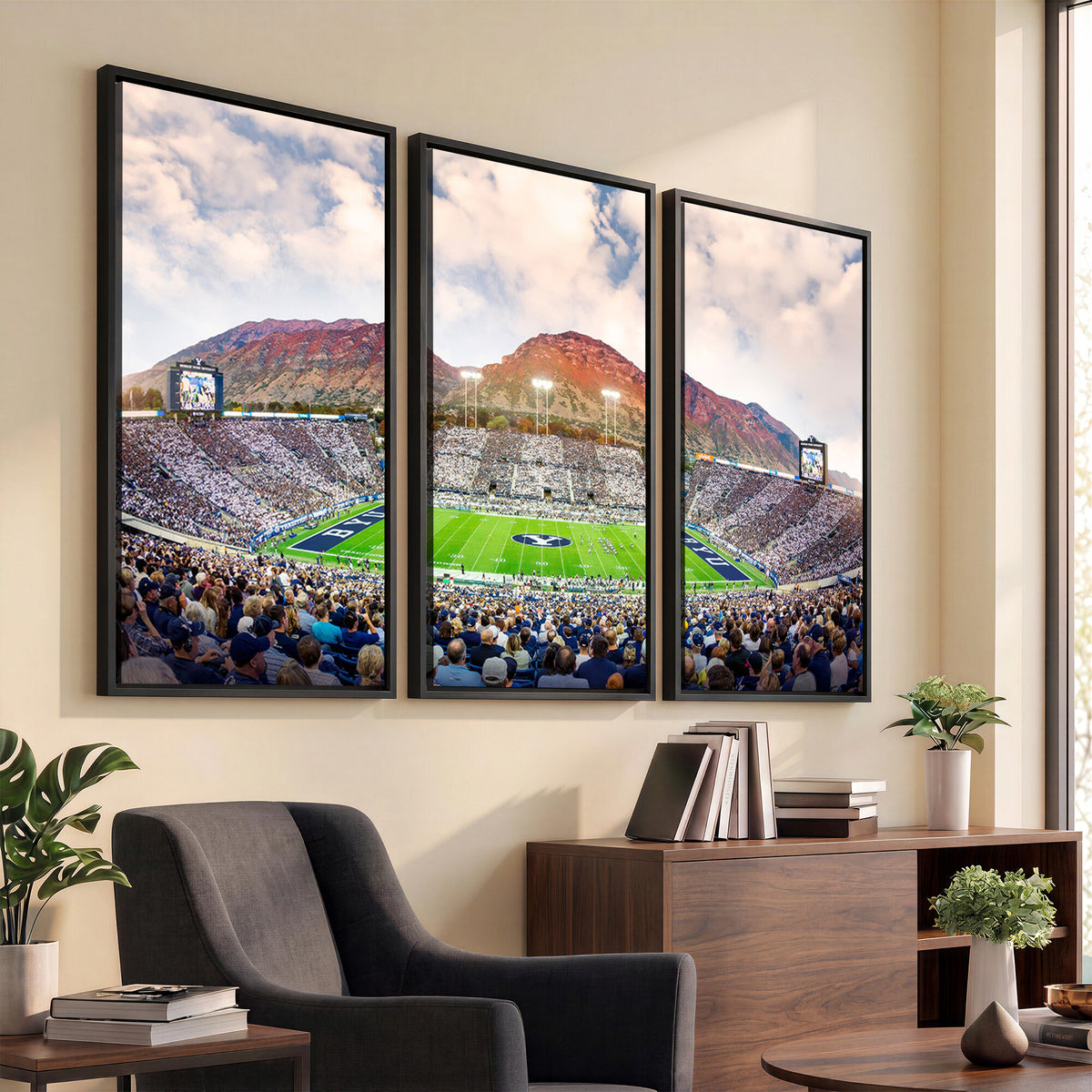 85734-MGV-CV-36X24 - Brigham Young University Cougars Football Team Print - Provo LaVell Edwards Stadium Wall Art Canvas