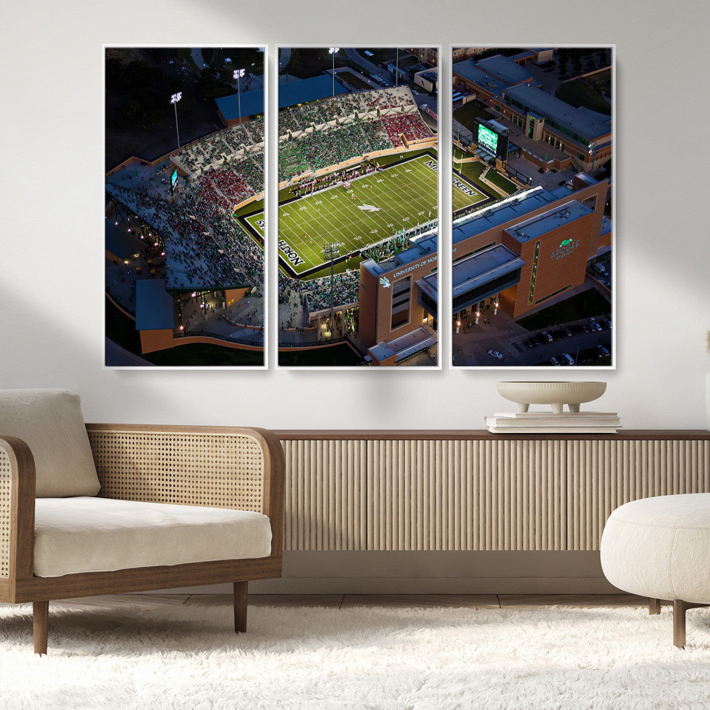 MGV-FC-48X32-3P - University of North Texas Mean Green Football Artwork, Football Team Print - Denton DATCU Stadium