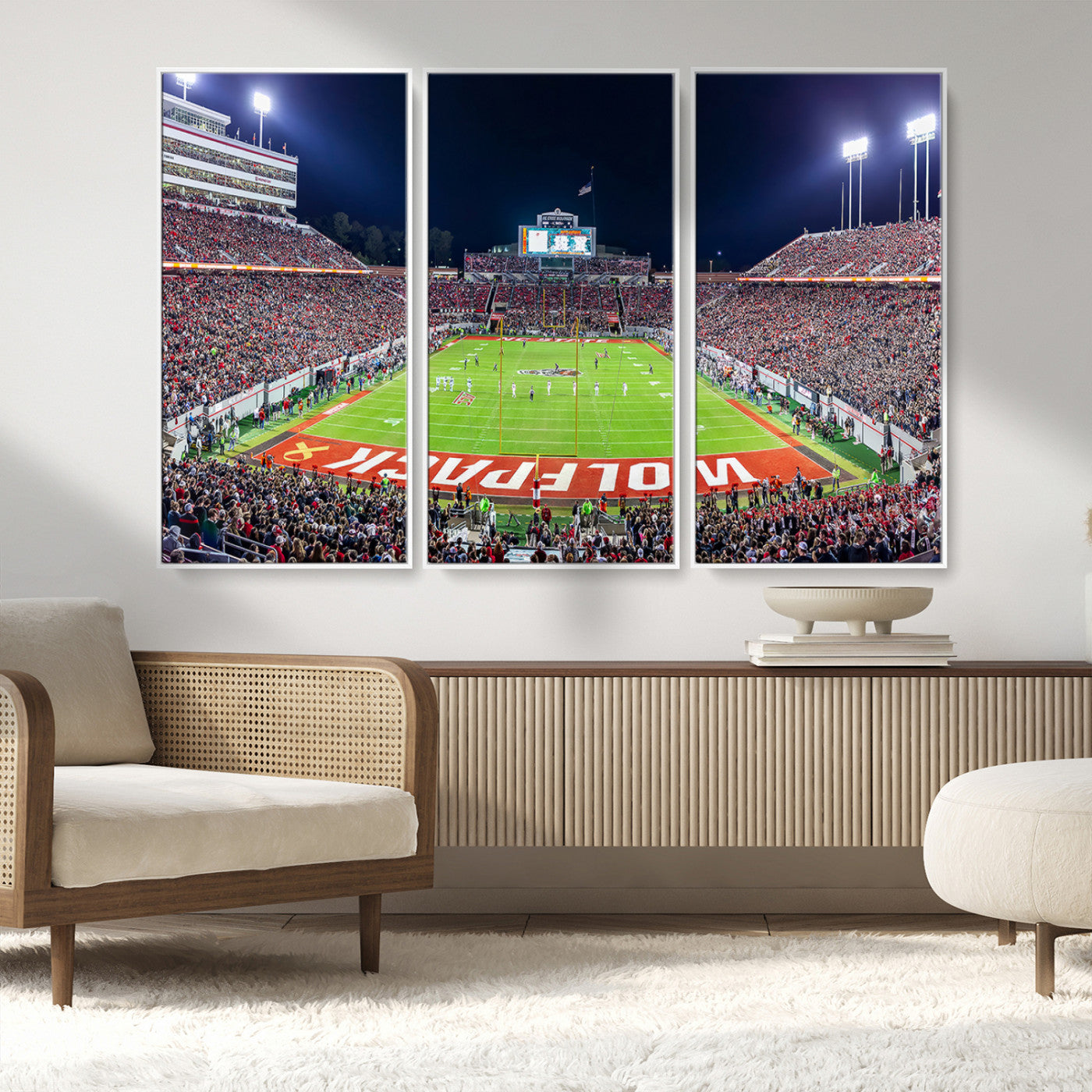 MGV-FC-48X32-3P - Wolfpack Football Team Print - Raleigh Carter-Finley Stadium Wall Art Canvas Print