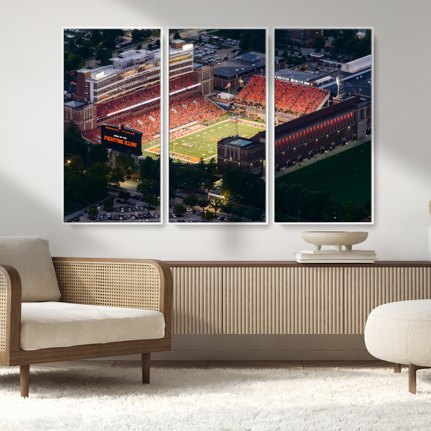 MGV-FC-48X32-3P - University of Illinois Fighting Illini Football Team Print - Champaign Illinois Memorial Stadium