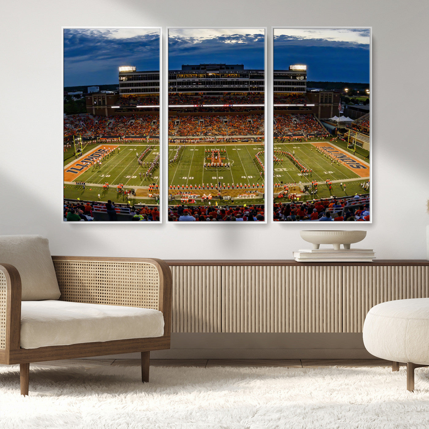 MGV-FC-48X32-3P - University of Illinois Fighting Illini Football Team Print - Champaign Illinois Memorial Stadium