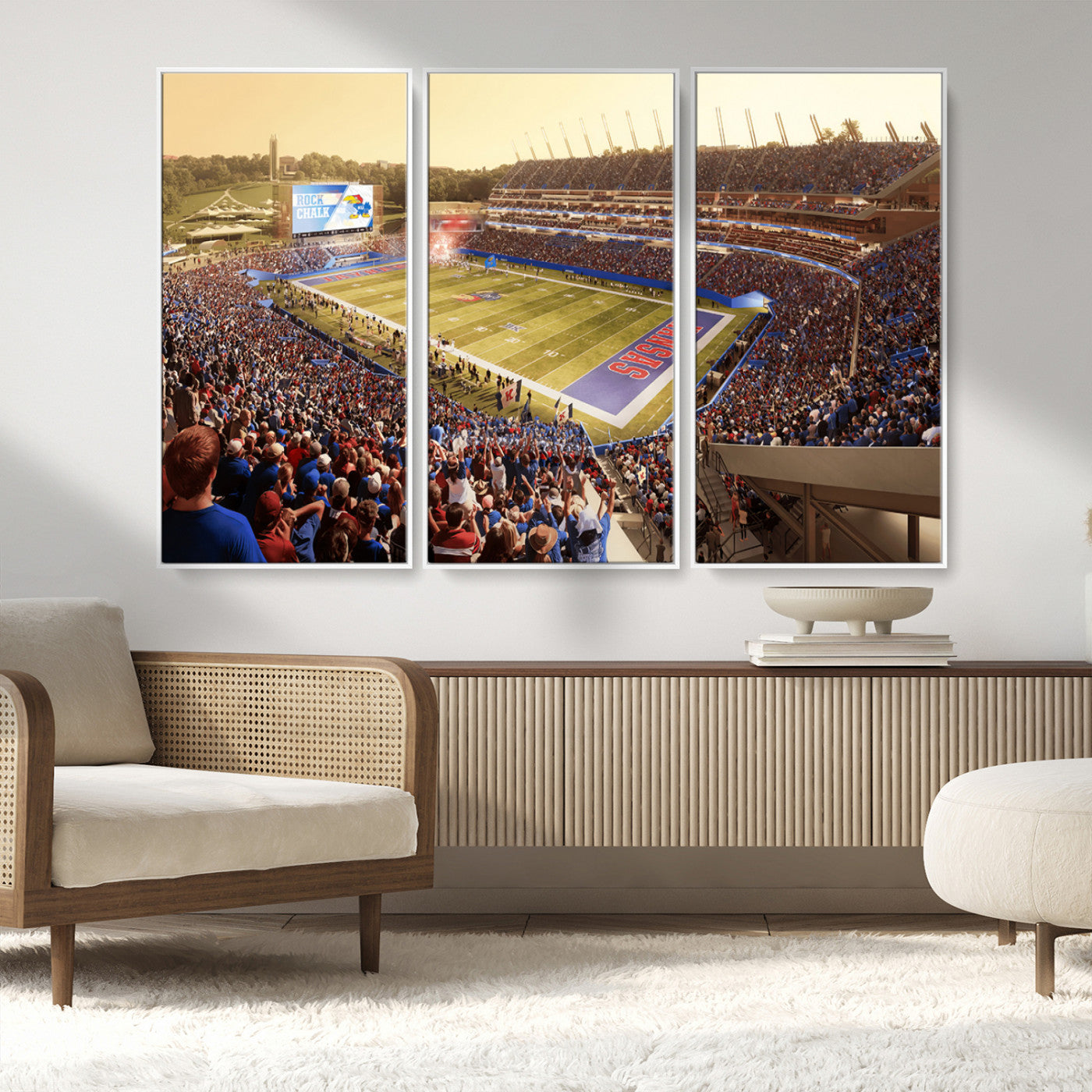 MGV-FC-48X32-3P - University of Kansas Jayhawks Football Team Print - Lawrence Kansas Memorial Stadium Wall Art Canvas