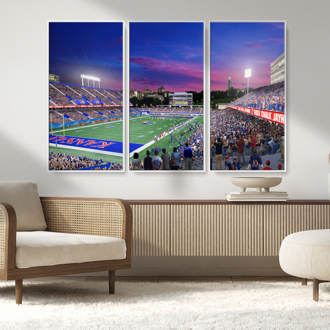 MGV-FC-48X32-3P - University of Kansas Jayhawks Football Team Print Canvas- Lawrence Kansas Memorial Stadium Wall Art