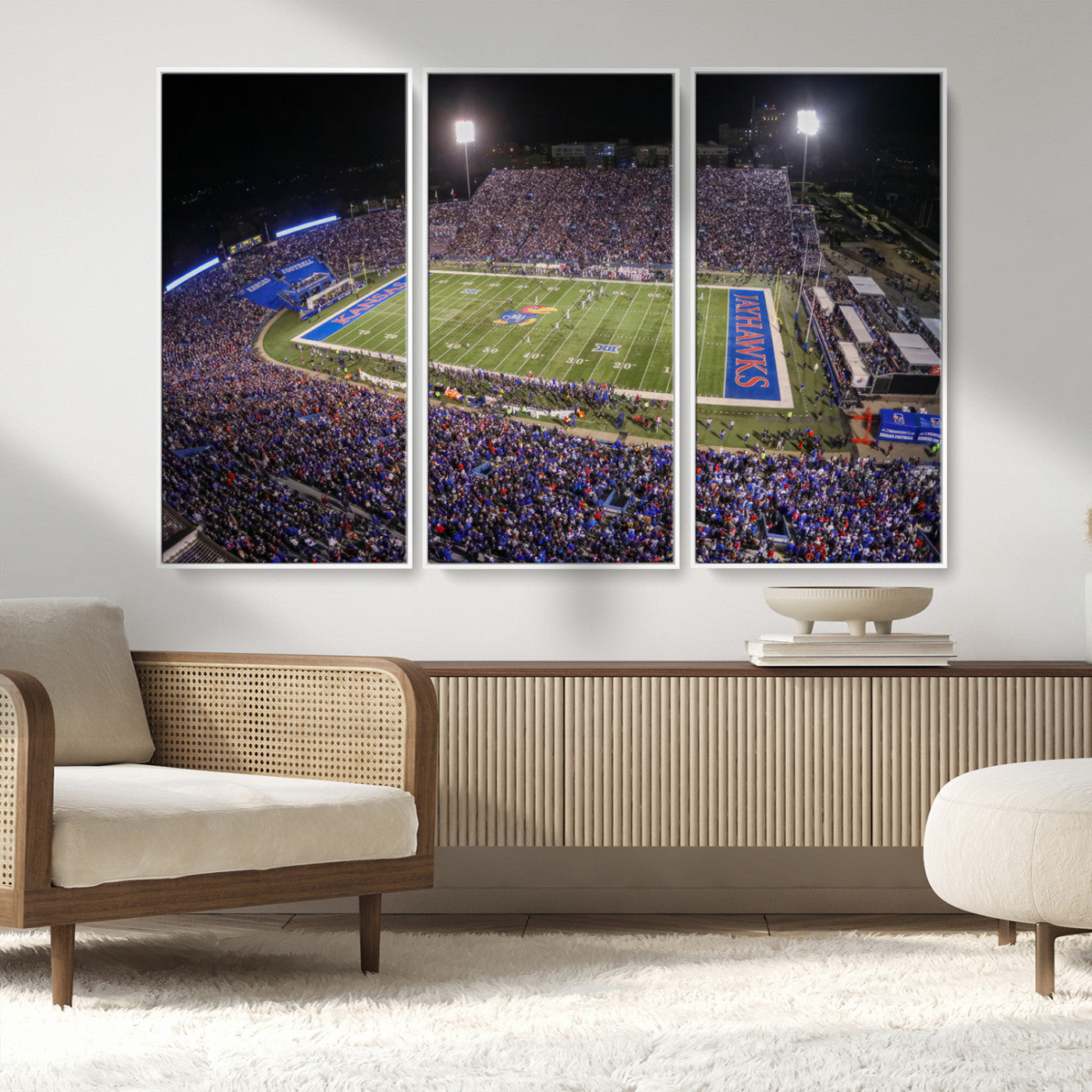 MGV-FC-48X32-3P - University of Kansas Jayhawks Football Team Print - Lawrence Kansas Memorial Stadium Wall Art Canvas