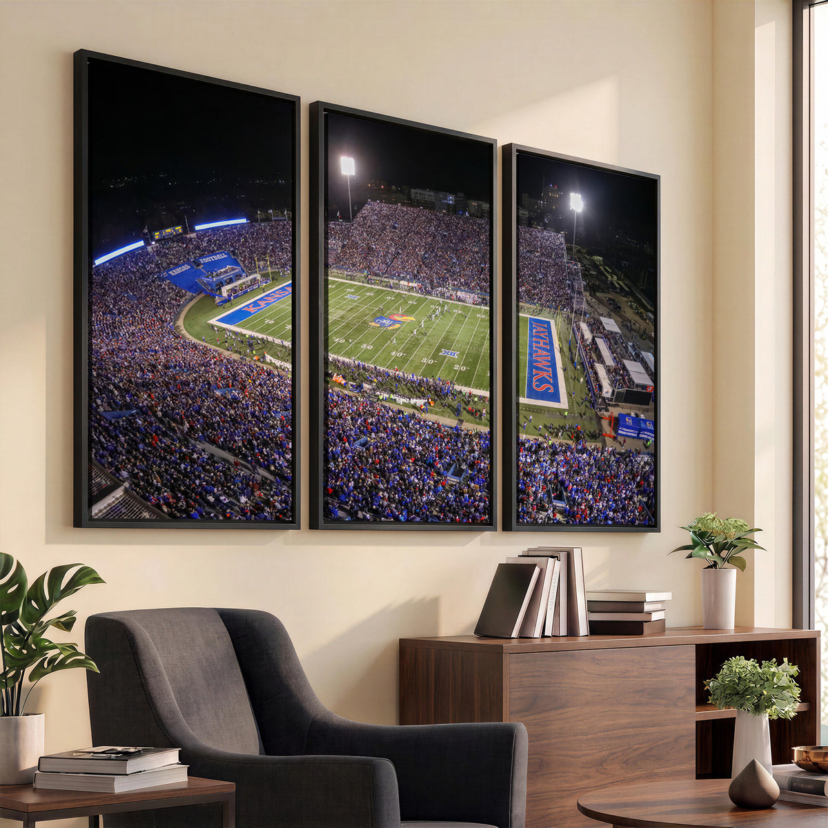 69760-MGV-CV-36X24 - University of Kansas Jayhawks Football Team Print - Lawrence Kansas Memorial Stadium Wall Art Canvas
