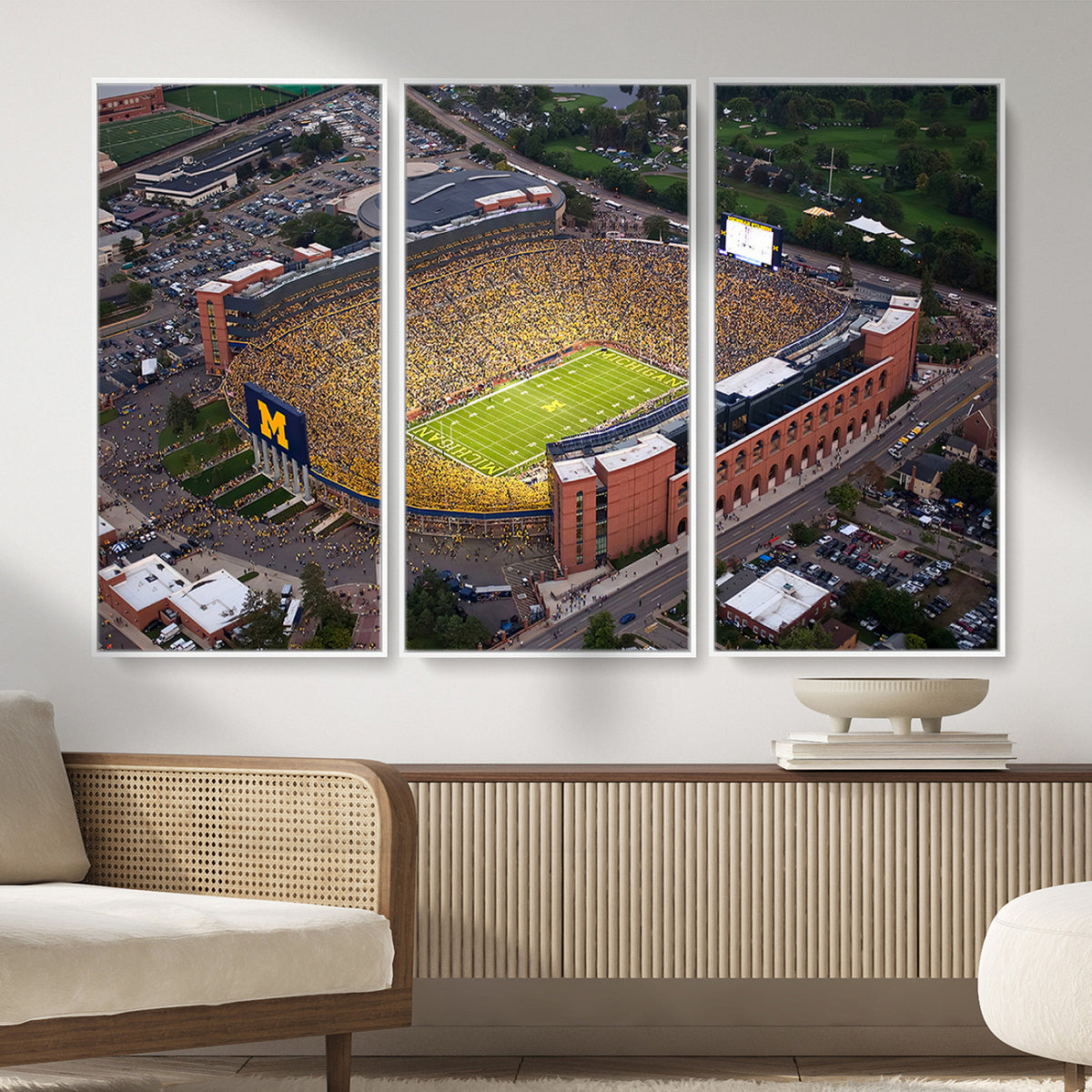 95248-PAN-FL-20X10 - University of Michigan Wolverines Football Team Print - Ann Arbor Michigan Stadium Wall Art Canvas
