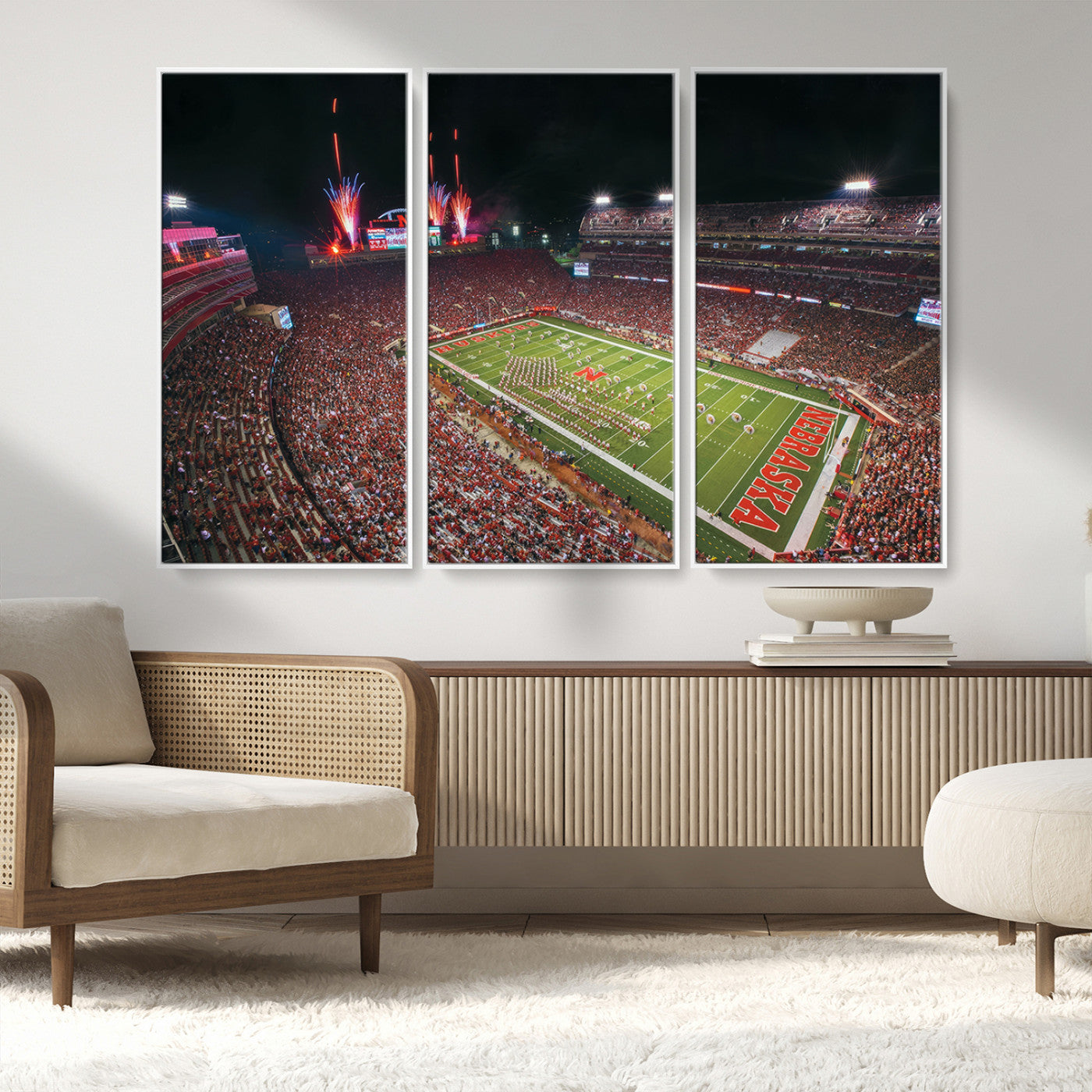 MGV-FC-48X32-3P - University of Nebraska Cornhuskers Football Team Print - Lincoln Memorial Stadium Wall Art Canvas