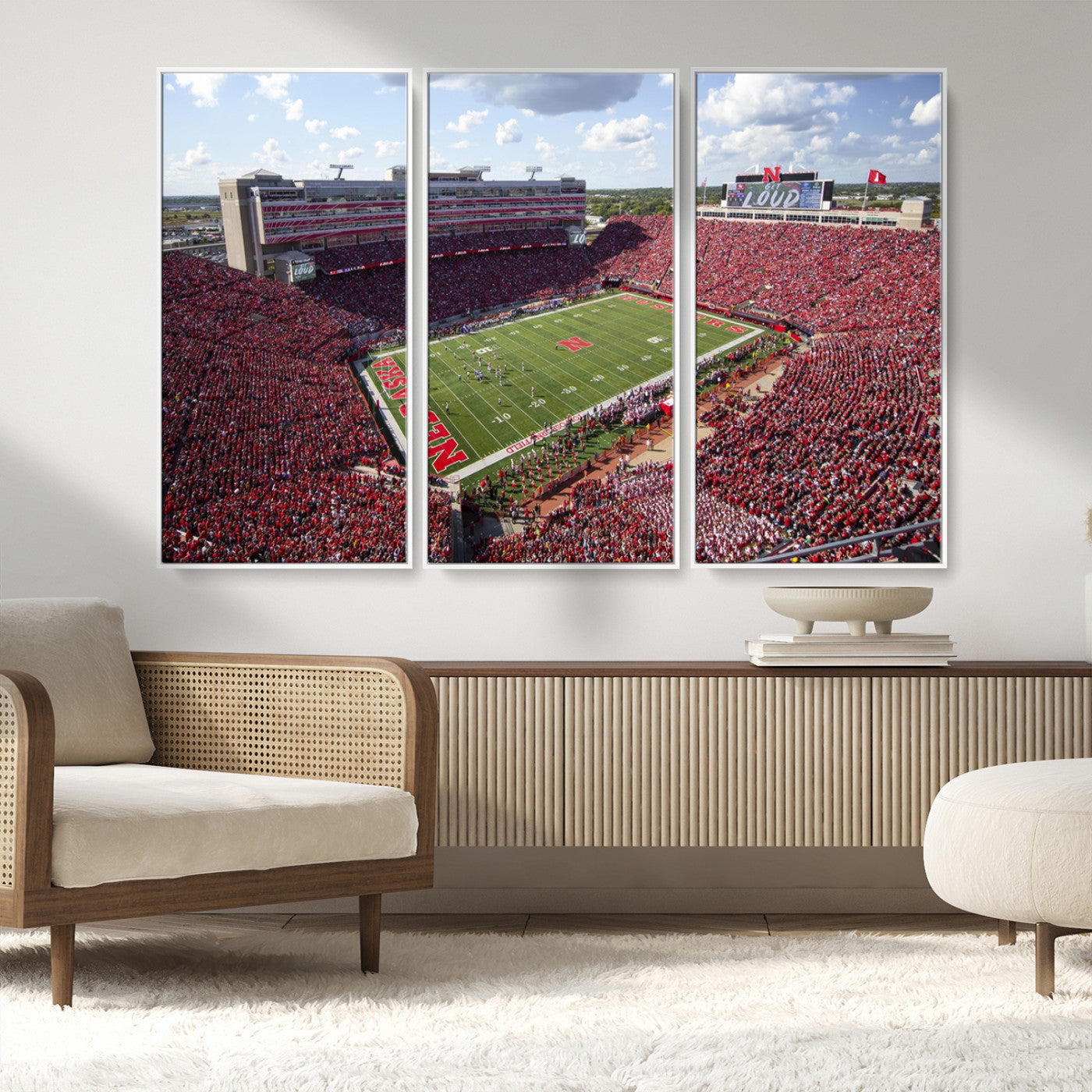 MGV-FC-48X32-3P - University of Nebraska Cornhuskers Football Team Print - Lincoln Memorial Stadium Wall Art Canvas