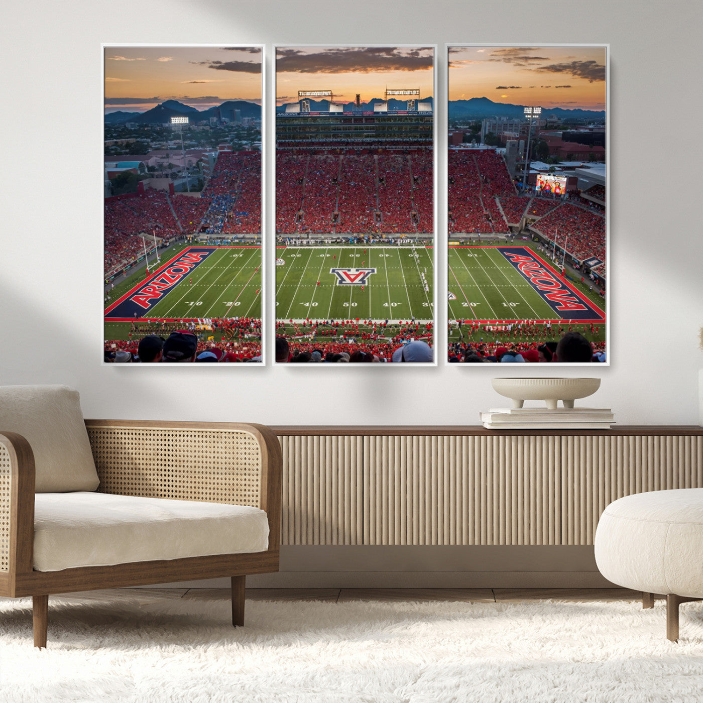 MGV-FC-48X32-3P - Framed Arizona Wildcats Football Team Print - Tucson Arizona Stadium Wall Art Canvas Print