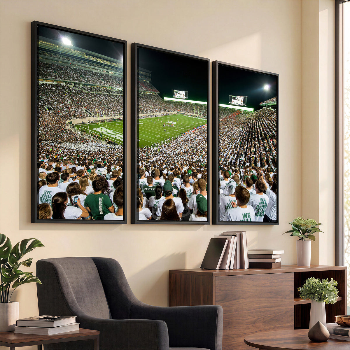 30457-PAN-FL-20X10 - Michigan State Spartans Football Canvas Print - East Lansing Spartan Stadium Wall Art Canvas Print