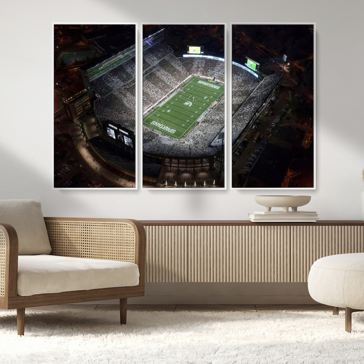 MGV-FC-48X32-3P - Michigan State Spartans Football Team Print - East Lansing Spartan Stadium Print Wall Art