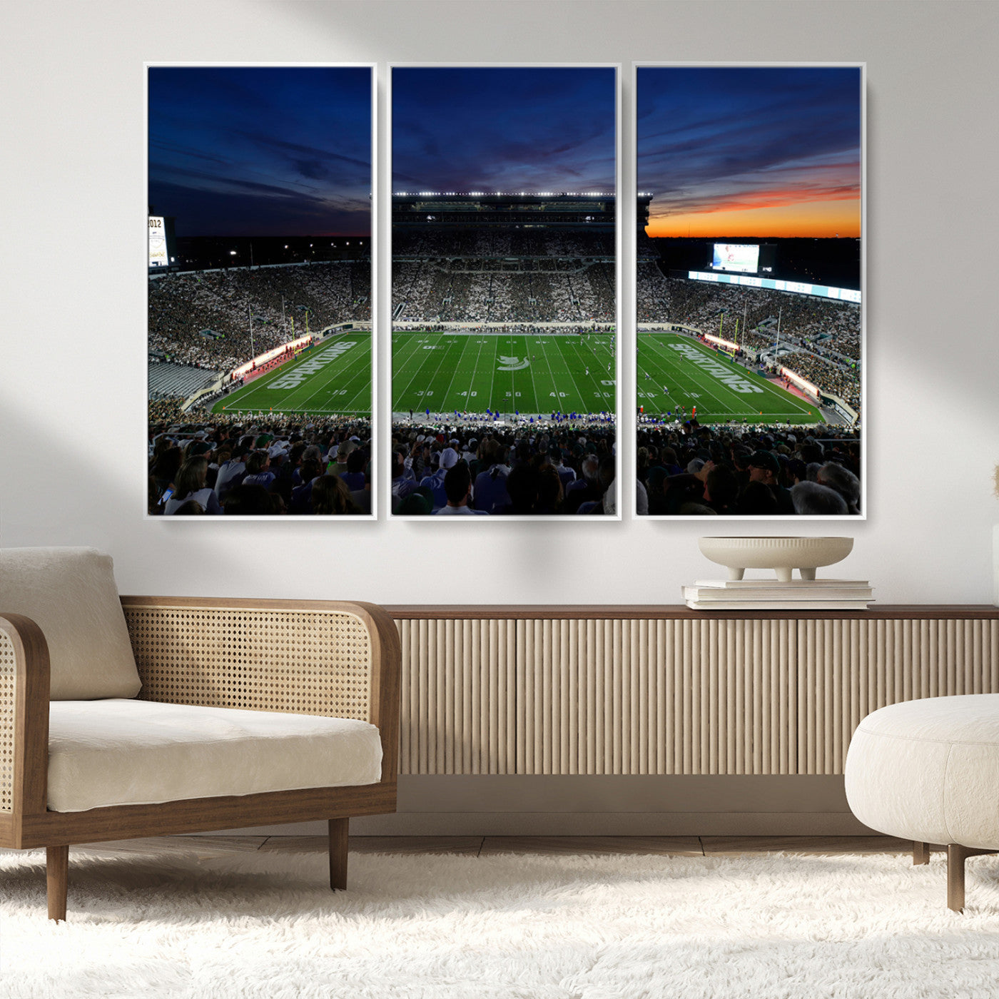 MGV-FC-48X32-3P - Michigan State Spartans Football Team Print - East Lansing Spartan Stadium Canvas Print