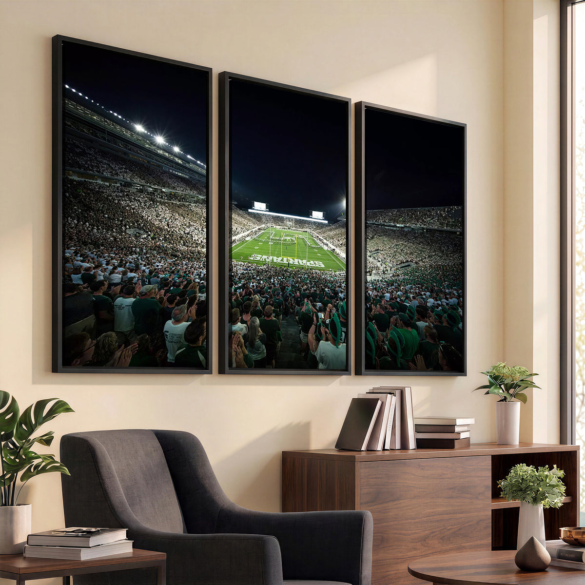 57523-PAN-FL-20X10 - Framed Michigan State Spartans Football Team Print - East Lansing Spartan Stadium Wall Art Canvas