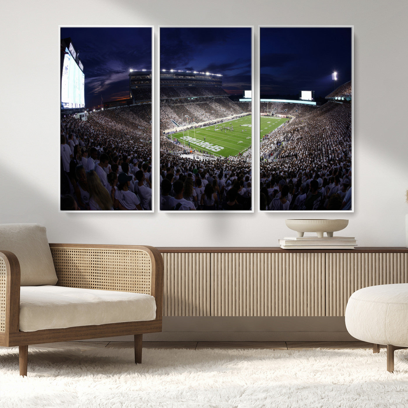 MGV-FC-48X32-3P - Michigan State Spartans Canvas, Framed Football Team Print - East Lansing Spartan Stadium Wall Art