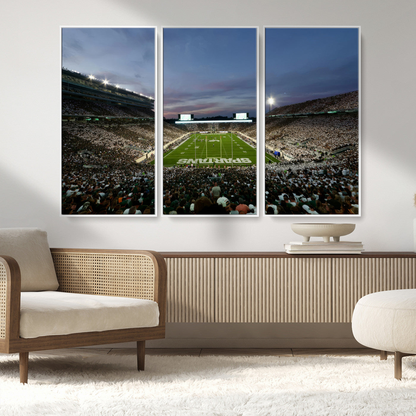 MGV-FC-48X32-3P - Michigan State Spartans Football Team Print - East Lansing Spartan Stadium Canvas Print