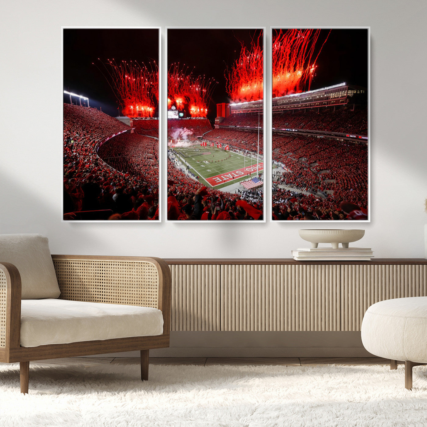 MGV-FC-48X32-3P - Ohio State University Buckeyes Football Team Print - Columbus Ohio Stadium Wall Art Canvas Print
