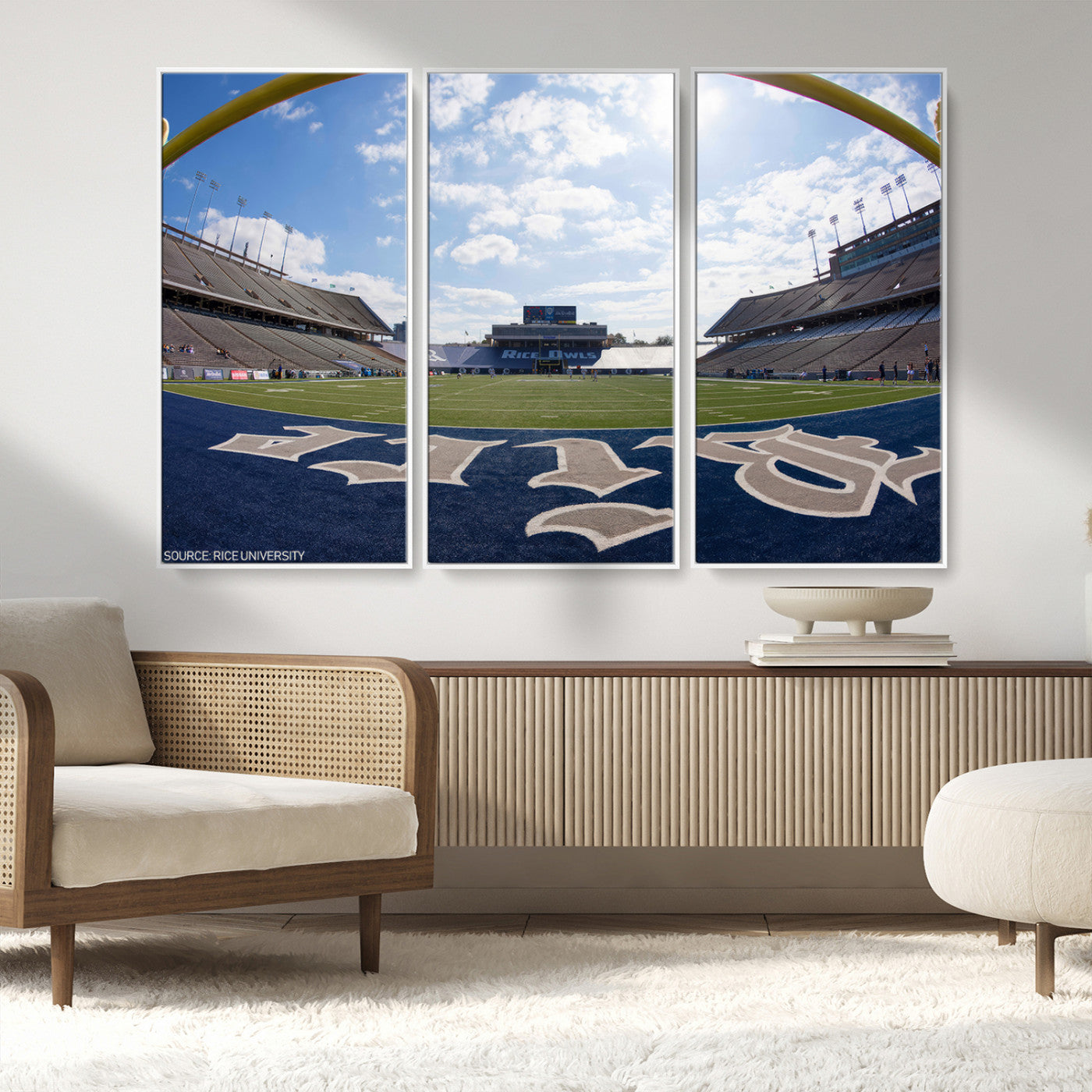 MGV-FC-48X32-3P - Rice University Owls Football Team Print - Houston Rice Stadium Wall Art Canvas Print
