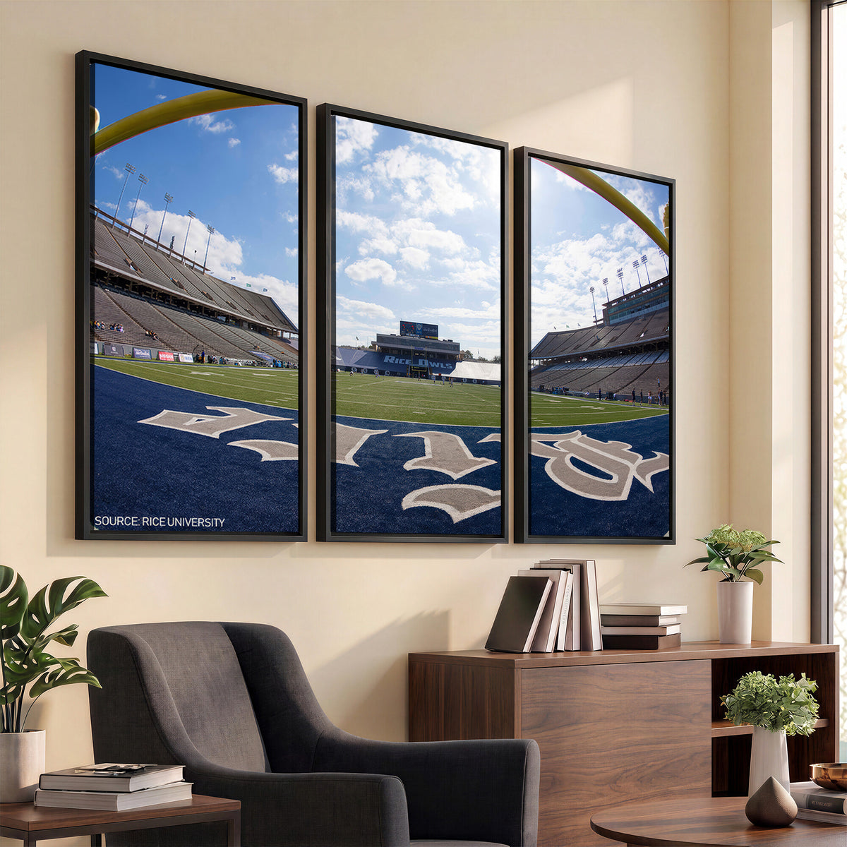 50267-MGV-CV-36X24 - Rice University Owls Football Team Print, Houston Rice Stadium, Framed and Ready to Hang
