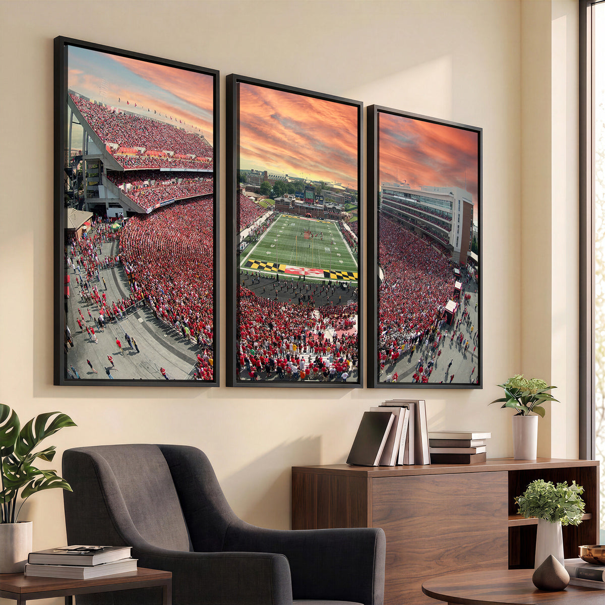24140-PAN-FL-20X10 - University of Maryland Terrapins Football Team Print - College Park SECU Stadium Wall Art Canvas