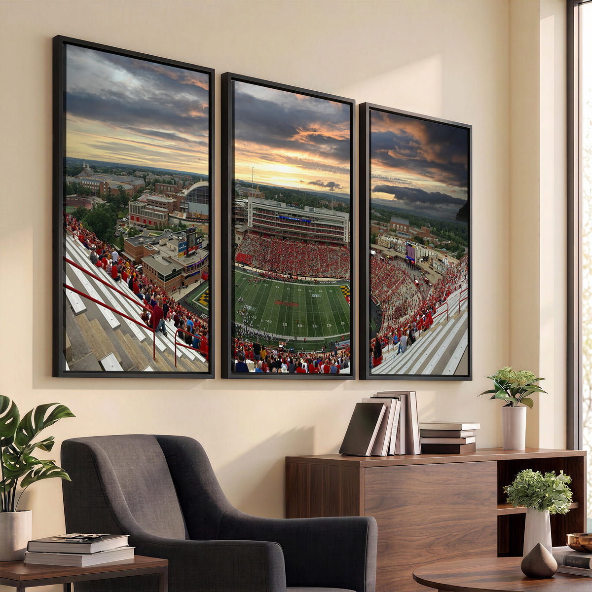 29993-PAN-FL-20X10 - University of Maryland Terrapins Football Team Print - College Park SECU Stadium Wall Art Canvas