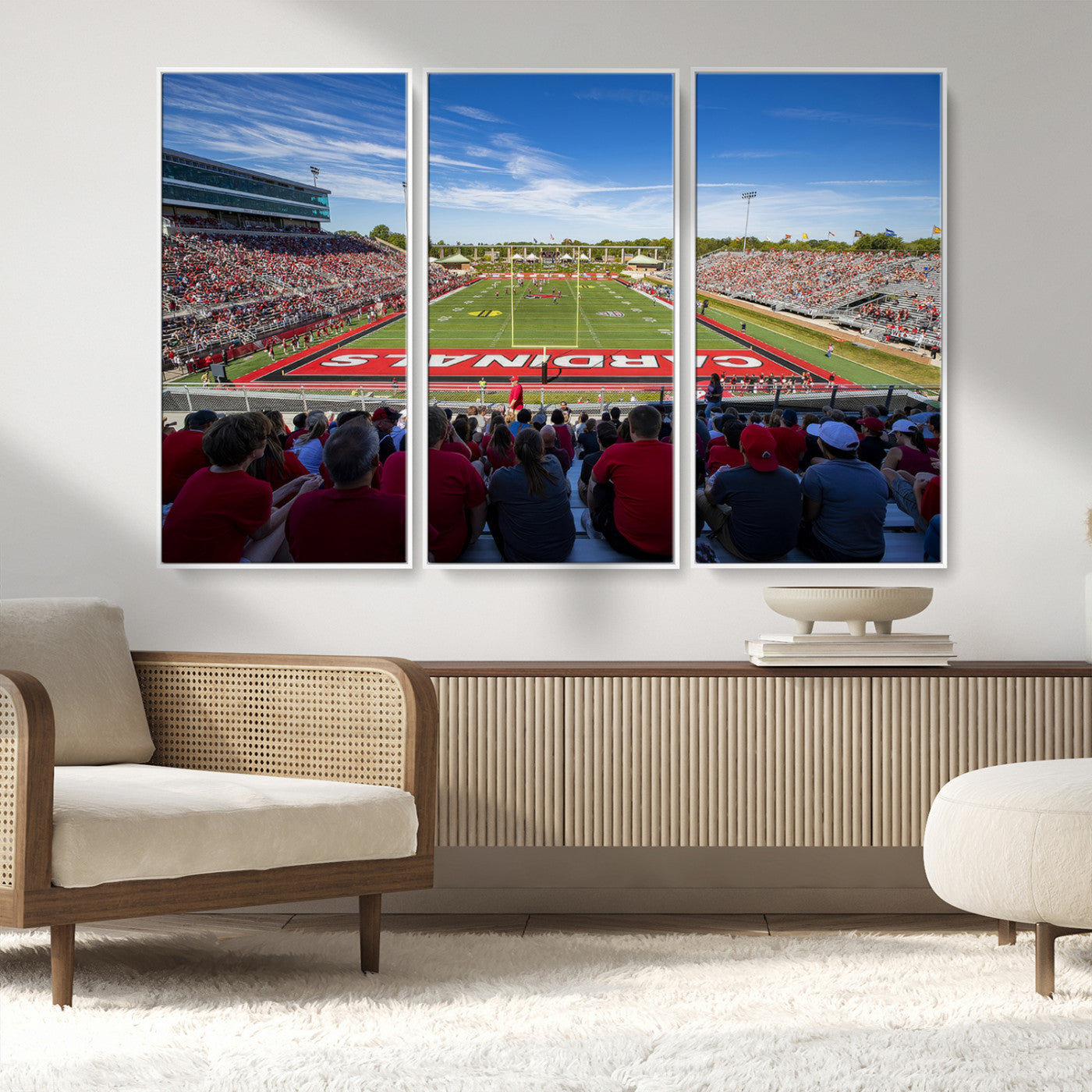 MGV-FC-48X32-3P - Ball State Cardinals Football Team Print - Muncie Scheumann Stadium Wall Art Canvas Print