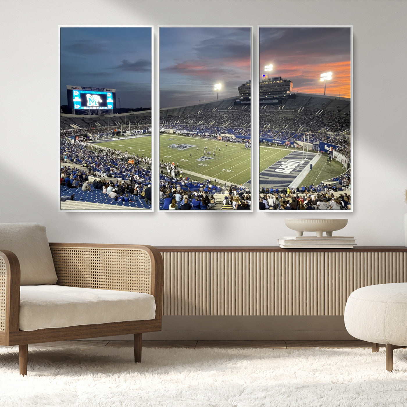 MGV-FC-48X32-3P - Memphis Tigers Football Team Print - Memphis Simmons Bank Liberty Stadium Wall Art Canvas Print