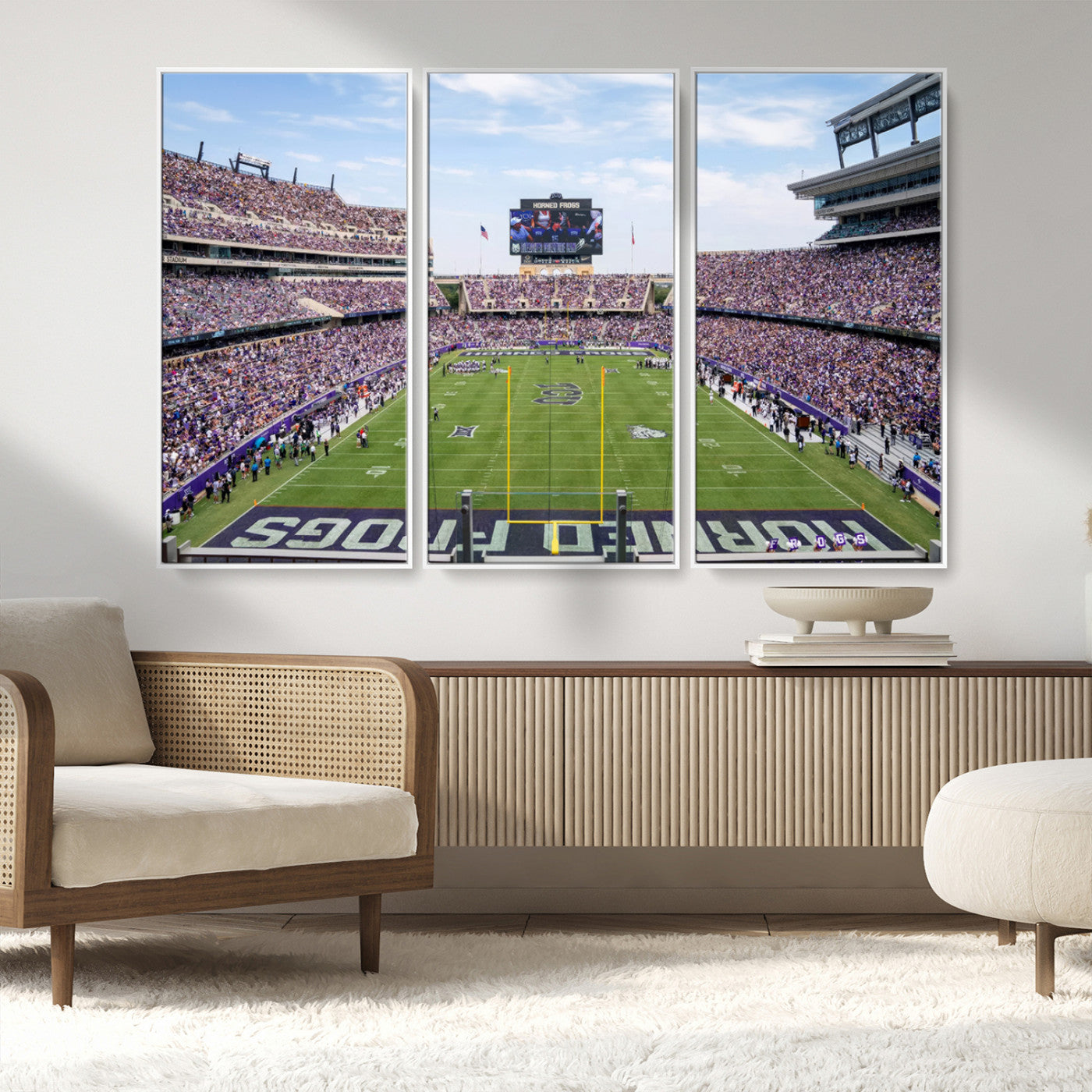 MGV-FC-48X32-3P - TCU Horned Frogs Football Team Print - Fort Worth Amon G. Carter Stadium Wall Art Canvas Print