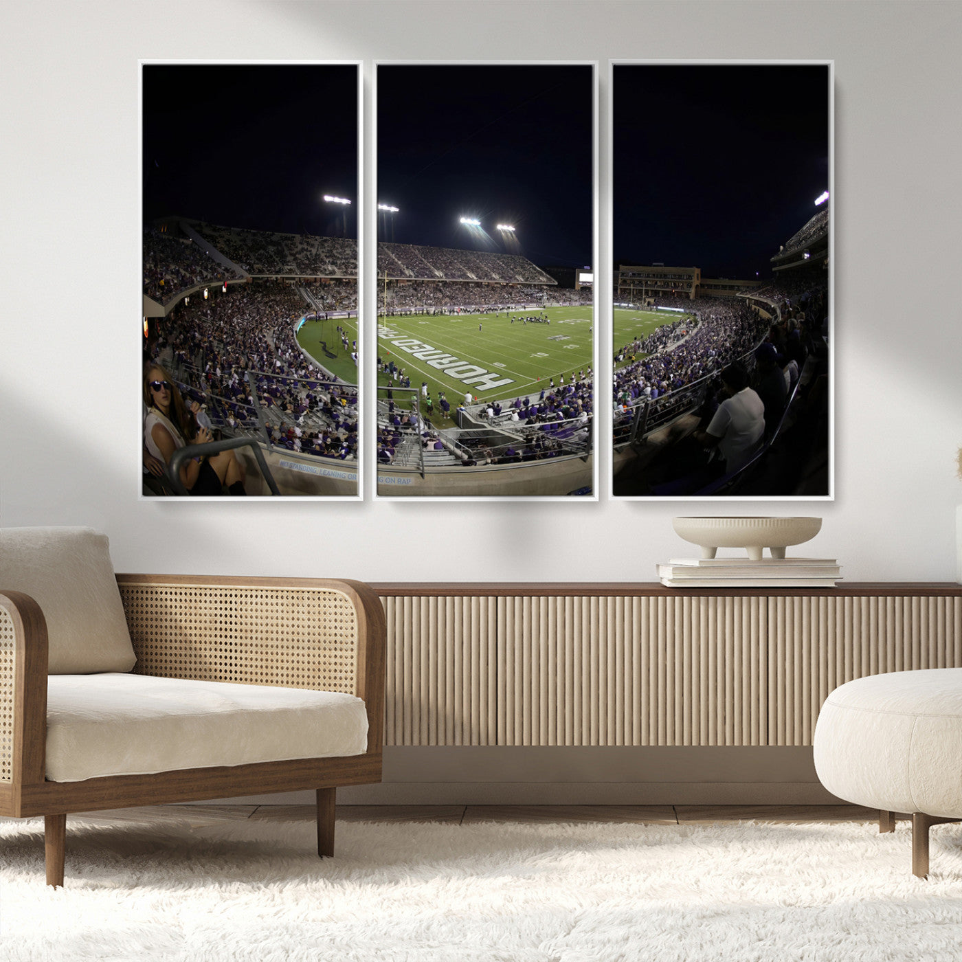 MGV-FC-48X32-3P - TCU Horned Frogs Football Team Print - Fort Worth Amon G. Carter Stadium Wall Art Canvas Print.