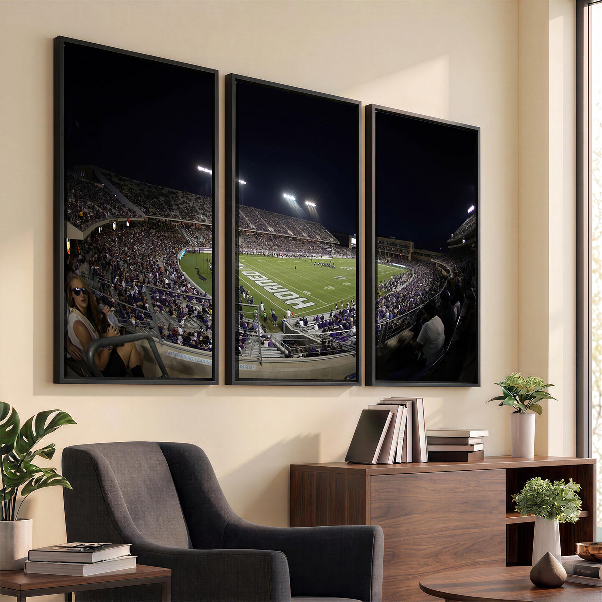 59222-PAN-FL-20X10 - TCU Horned Frogs Football Team Print - Fort Worth Amon G. Carter Stadium Wall Art Canvas Print.