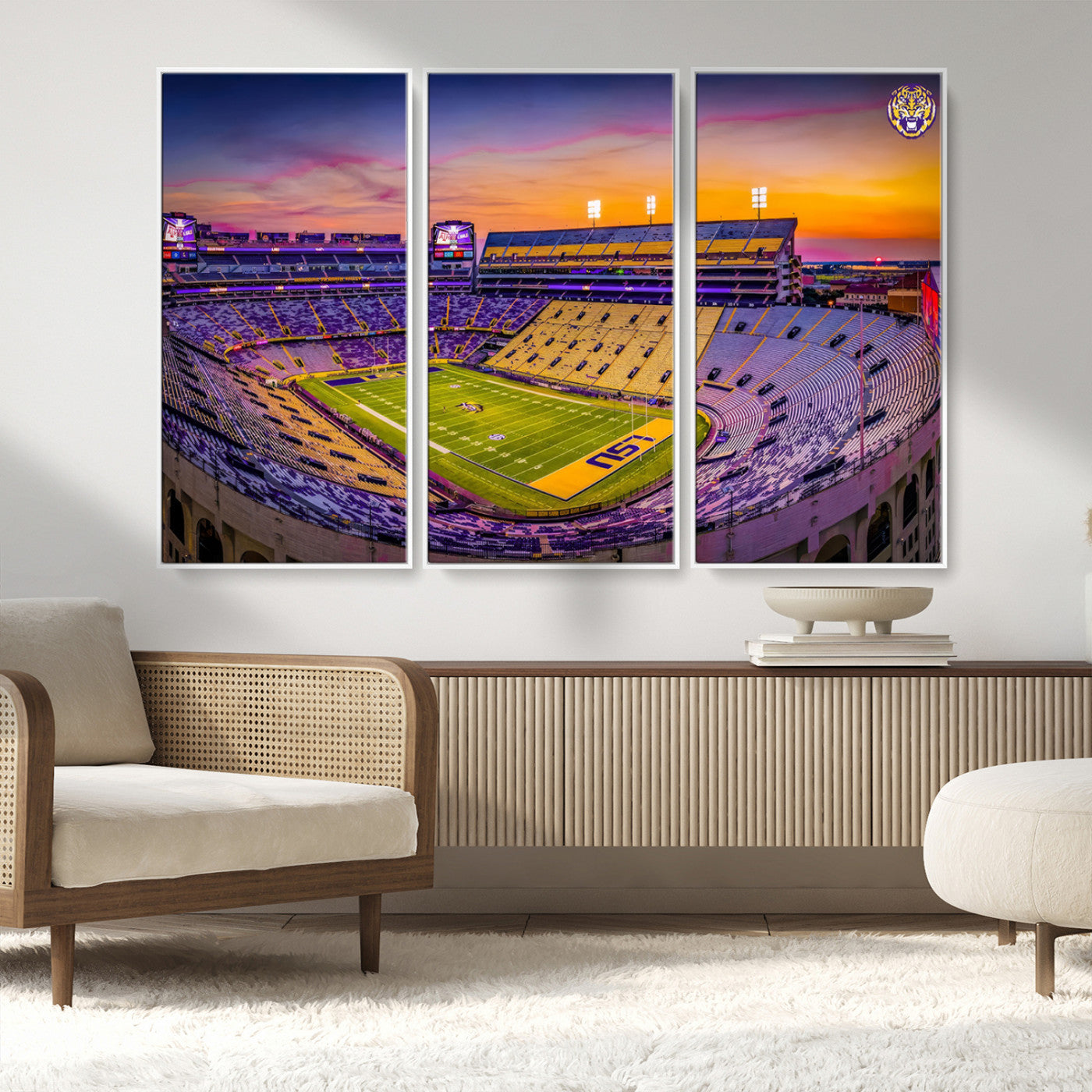 93538-MGV-FC-48X32-3P_White-The Louisiana State University Tigers Football Team Print - Baton Rouge Tiger Stadium Wall Art